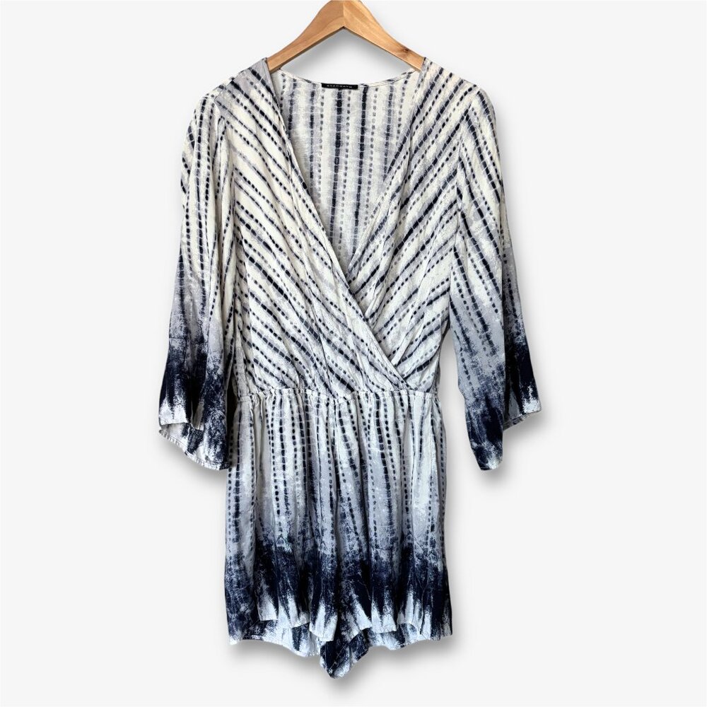 Staccato Flowy Tie Dye Romper Blue and White Womens Size Large Boho Festival 90s
